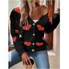 imageSHENHE Womens Button Down Cardigan Cute Heart Print V Neck Soft Cardigan Sweater CoatRed Heart Black