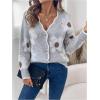 imageSHENHE Womens Button Down Floral Cardigan Scalloped V Neck Flower Sweater CardigansGrey