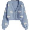 imageSHENHE Womens Cloud Print Button Down Sweaters V Neck Long Sleeve Crop Cardigan TopLight Blue