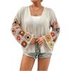 imageSHENHE Womens Floral Crochet Bell Sleeve Open Front Loose Boho Cardigan KnitwearApricot