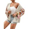 imageSHENHE Womens Floral Crochet Bell Sleeve Open Front Loose Boho Cardigan KnitwearApricot