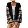 imageSHENHE Womens Floral Crochet Bell Sleeve Open Front Loose Boho Cardigan KnitwearBlack