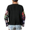 imageSHENHE Womens Floral Crochet Bell Sleeve Open Front Loose Boho Cardigan KnitwearBlack