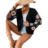 imageSHENHE Womens Floral Crochet Bell Sleeve Open Front Loose Boho Cardigan KnitwearBlack