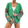 imageSHENHE Womens Floral Crochet Bell Sleeve Open Front Loose Boho Cardigan KnitwearGreen