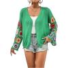 imageSHENHE Womens Floral Crochet Bell Sleeve Open Front Loose Boho Cardigan KnitwearGreen