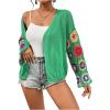 imageSHENHE Womens Floral Crochet Bell Sleeve Open Front Loose Boho Cardigan KnitwearGreen