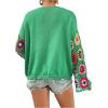 imageSHENHE Womens Floral Crochet Bell Sleeve Open Front Loose Boho Cardigan KnitwearGreen