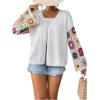 imageSHENHE Womens Floral Crochet Bell Sleeve Open Front Loose Boho Cardigan KnitwearWhite