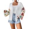 imageSHENHE Womens Floral Crochet Bell Sleeve Open Front Loose Boho Cardigan KnitwearWhite