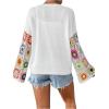 imageSHENHE Womens Floral Crochet Bell Sleeve Open Front Loose Boho Cardigan KnitwearWhite