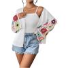 imageSHENHE Womens Floral Crochet Bell Sleeve Open Front Loose Boho Cardigan KnitwearWhite