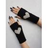imageSHENHE Womens Heart Pattern Fingerless Thumb Hole Knitted Wrist Length Mitten GlovesHeart Black
