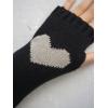 imageSHENHE Womens Heart Pattern Fingerless Thumb Hole Knitted Wrist Length Mitten GlovesHeart Black