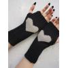 imageSHENHE Womens Heart Pattern Fingerless Thumb Hole Knitted Wrist Length Mitten GlovesHeart Black