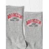 imageSHENHE Womens Letter Graphic Ribbed Athletic Running Mid Calf Boot Crew SocksGrey