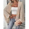 imageSHENHE Womens Open Front Loose Hollow Out Casual Dolman Sleeve Asymmetrical CardiganKhaki