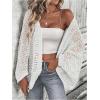 imageSHENHE Womens Open Front Loose Hollow Out Casual Dolman Sleeve Asymmetrical CardiganWhite