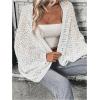 imageSHENHE Womens Open Front Loose Hollow Out Casual Dolman Sleeve Asymmetrical CardiganWhite