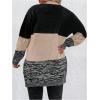 imageSHENHE Womens Plus Size Color Block Knit Cardigan Open Front Drop Shoulder Sweater Outerwear