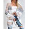 imageSHENHE Womens Striped Color Block Open Front Fuzzy Cardigan Sweater Coat with PocketsGrey White Multi