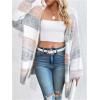 imageSHENHE Womens Striped Color Block Open Front Fuzzy Cardigan Sweater Coat with PocketsGrey White Multi