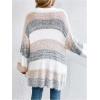 imageSHENHE Womens Striped Color Block Open Front Fuzzy Cardigan Sweater Coat with PocketsGrey White Multi