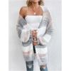imageSHENHE Womens Striped Color Block Open Front Fuzzy Cardigan Sweater Coat with PocketsGrey White Multi
