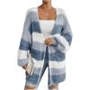 imageSHENHE Womens Striped Color Block Open Front Fuzzy Cardigan Sweater Coat with PocketsWhite and Blue