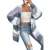 imageSHENHE Womens Striped Color Block Open Front Fuzzy Cardigan Sweater Coat with PocketsWhite and Blue