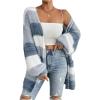 imageSHENHE Womens Striped Color Block Open Front Fuzzy Cardigan Sweater Coat with PocketsWhite and Blue