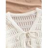 imageSHENHE Womens Tie Front Hollow Out Cover Up Summer Boho Knit Cardigan Crop TopsBeige