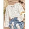 imageSHENHE Womens Tie Front Hollow Out Cover Up Summer Boho Knit Cardigan Crop TopsBeige