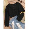 imageSHENHE Womens Tie Front Hollow Out Cover Up Summer Boho Knit Cardigan Crop TopsBlack