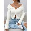 imageSHENHE Womens Zip Up Ribbed Sweater Foldover Collar Fitted Knit Crop Top CardiganWhite