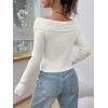 imageSHENHE Womens Zip Up Ribbed Sweater Foldover Collar Fitted Knit Crop Top CardiganWhite