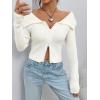 imageSHENHE Womens Zip Up Ribbed Sweater Foldover Collar Fitted Knit Crop Top CardiganWhite