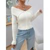 imageSHENHE Womens Zip Up Ribbed Sweater Foldover Collar Fitted Knit Crop Top CardiganWhite