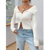 imageSHENHE Womens Zip Up Ribbed Sweater Foldover Collar Fitted Knit Crop Top CardiganWhite