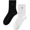 imageSHENHE Mens 2 Pairs Cross Print Embroidered Geo Crew Socks Knit Soft Daily SocksWhite and Black