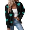 imageSHENHE Womens Button Down Cardigan Cute Heart Print V Neck Soft Cardigan Sweater CoatGreen Heart Black