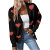 imageSHENHE Womens Button Down Cardigan Cute Heart Print V Neck Soft Cardigan Sweater CoatRed Heart Black