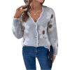 imageSHENHE Womens Button Down Floral Cardigan Scalloped V Neck Flower Sweater CardigansGrey