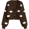 imageSHENHE Womens Cloud Print Button Down Sweaters V Neck Long Sleeve Crop Cardigan TopBrown