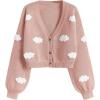 imageSHENHE Womens Cloud Print Button Down Sweaters V Neck Long Sleeve Crop Cardigan TopPink