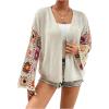 imageSHENHE Womens Floral Crochet Bell Sleeve Open Front Loose Boho Cardigan KnitwearApricot