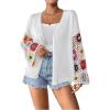 imageSHENHE Womens Floral Crochet Bell Sleeve Open Front Loose Boho Cardigan KnitwearWhite