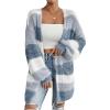 imageSHENHE Womens Striped Color Block Open Front Fuzzy Cardigan Sweater Coat with PocketsWhite and Blue