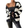 imageSHENHE Womens Striped V Neck Button Down Knit Cardigans Color Block Vintage Sweater with PocketBlack and White