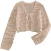 imageSHENHE Womens Tie Front Hollow Out Cover Up Summer Boho Knit Cardigan Crop TopsApricot